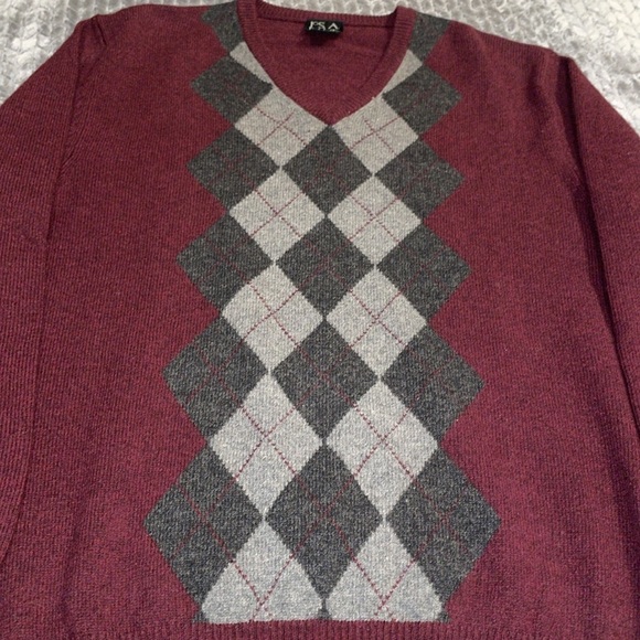 Jos A Bank Lambs' Wool Blend Sweater Men's Large.  Red, Gray, Black Argyle. - Picture 5 of 8